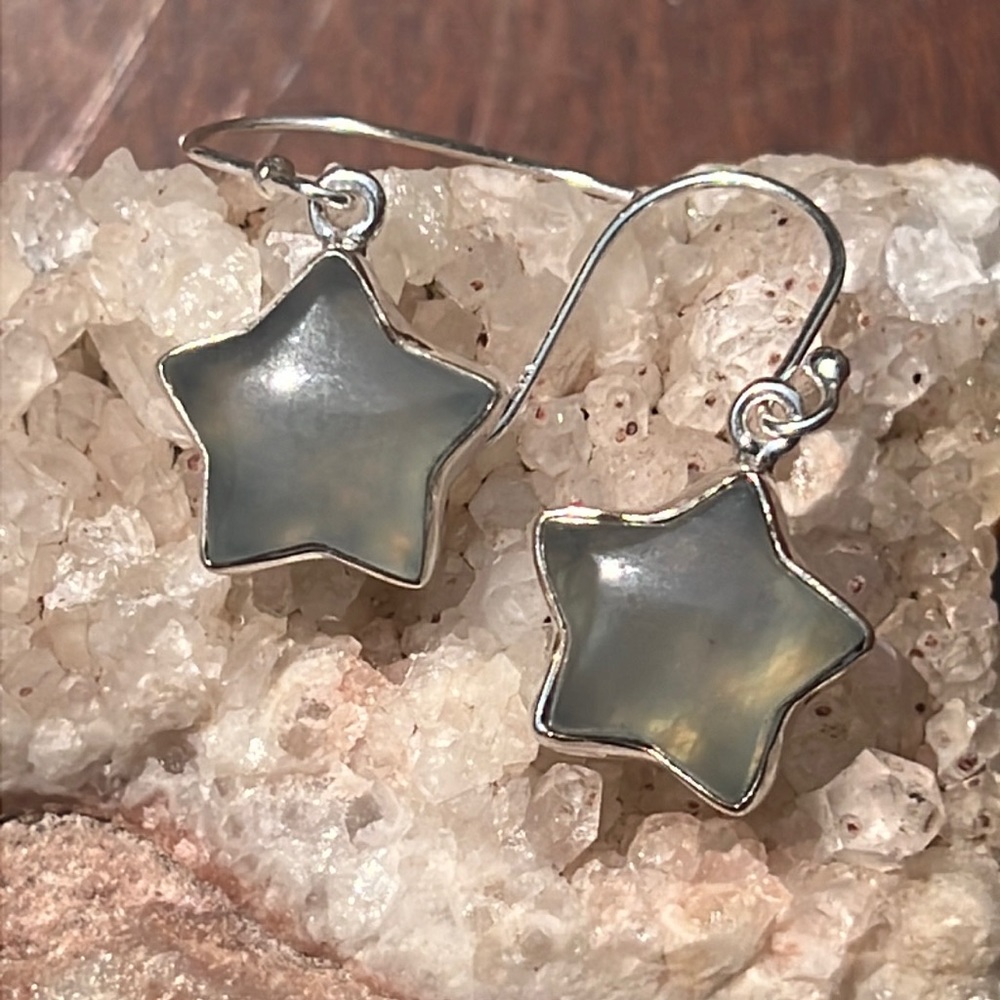 AQUA CHALCEDONY STAR 925 STERLING SILVER EARRINGS
